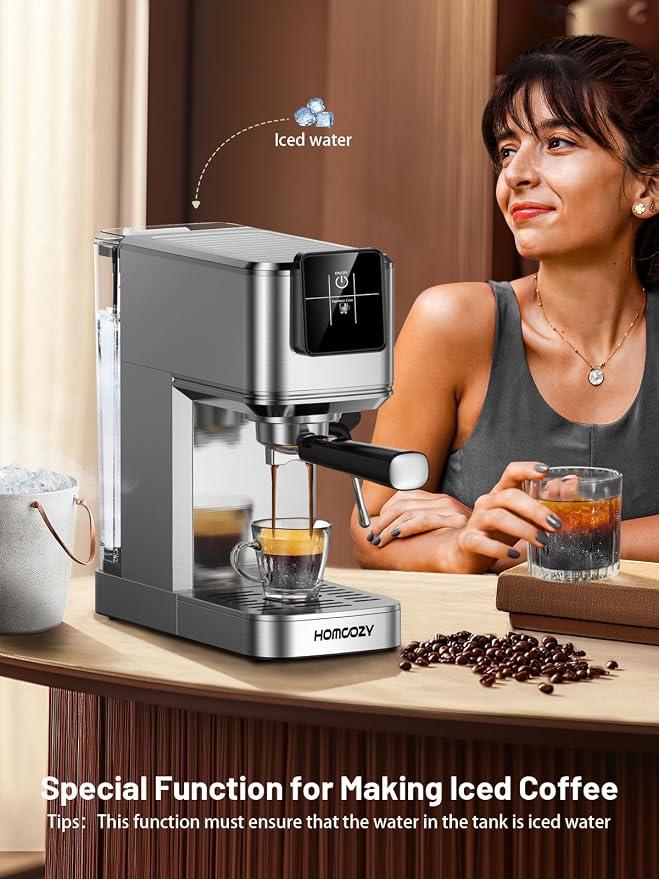 20 Bar Espresso Coffee Machine with Rapid Cold Brew Tech, Milk Frother, Touch Screen Control, Compact Water Tank, Ideal for Lattes, Cappuccinos, Americano, Home & Office(Sliver)