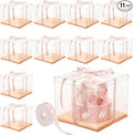 Maxdot 10 Pcs Transparent Tall Cake Boxes 12" x 12" x 10" Large Clear Cake Box with Ribbon Dessert Carrier PET Wedding Dessert Storage Container Clear Gift Box for Birthday Party Display (Pink)