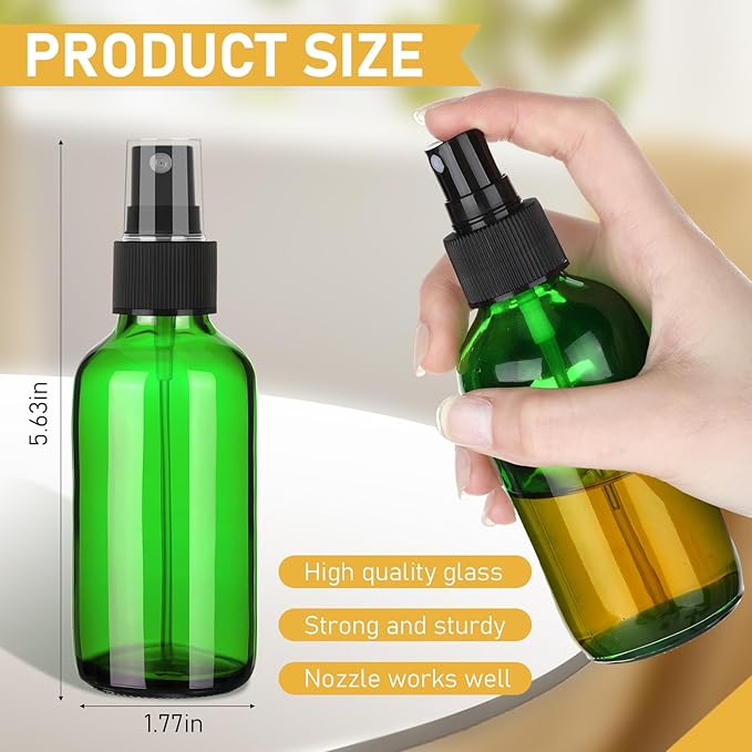 Maxcheck 50 Pieces 4oz Small Glass Spray Bottles for Essential Oil Empty Spray Mist Bottle Empty Fine Mist and Refillable Mister Refillable Liquid Containers for Perfumes, Cleaning(Green)