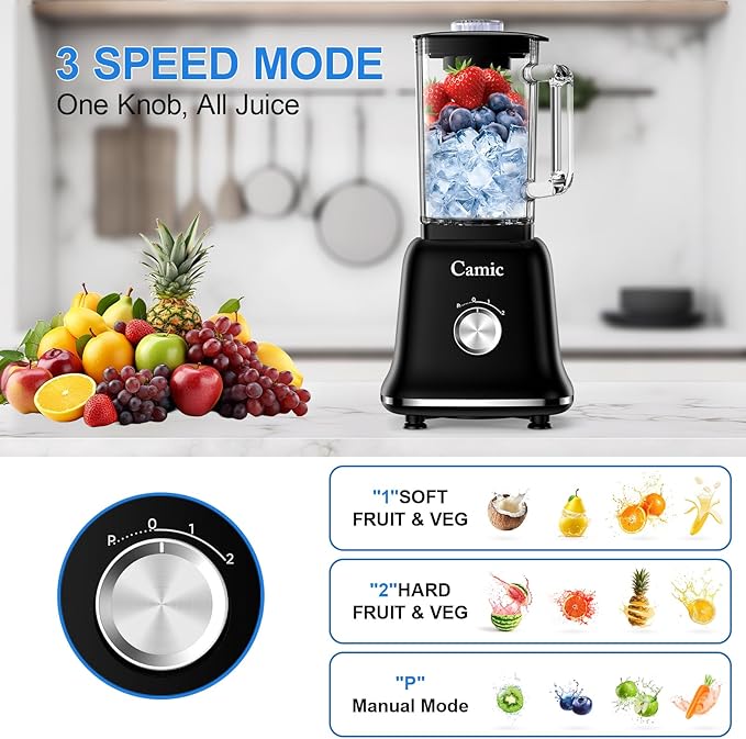 Glass Blenders for Kitchen with 750W, 54Oz. Countertop Blender Glass Jar Food Processor Combo, BPA-Free Blender for Smoothies, Ice Crush,Nuts, Frozen Drinks and Fruits