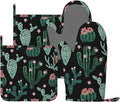 Trendy Cactus Oven Mitts and Pot Holders Sets of 4, Heat Resistant Silicone Oven Mittens and Potholders Gloves Hot Pads for Kitchen Cooking Baking Grilling BBQ Chef