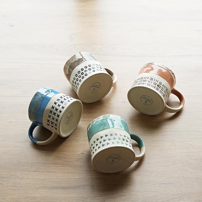 Bosmarlin Ceramic Coffee Mug Set of 4, 19 Oz, Coffee Cups with Big Handle, Microwave Safe, Unique Reactive Glaze (Multicolor)