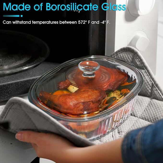 NUTRIUPS 3L Borosilicate Glass Oval Casserole Dish and Lid for Oven