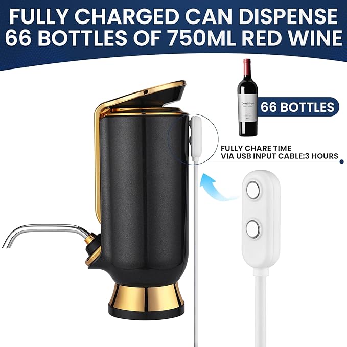 BLUBYEES Luxurious 4-in-1 Electric Wine Aerator, Decanter, Dispenser & Vacuum Saver with LED Display - Wine Pourer Gift for Women and Wine Lovers