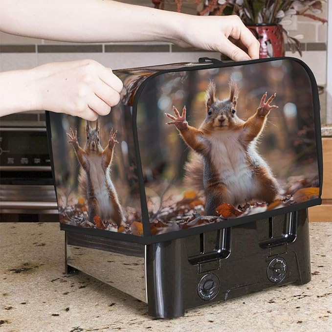 Funny Animal Squirrel Toaster Cover 2 Slice Dust and Fingerprint Protection Toaster Bread Maker Covers Washable Kitchen Small Appliance Covers for Kitchen Accessories Decor Bakeware Women Gift