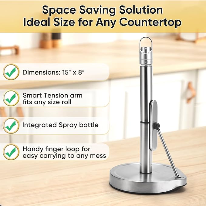 Paper Towel Holder with Spray Bottle for Kitchen Decor and Accessories - Paper Towel Holder Countertop for Kitchen Necessities - Freestanding Paper Towel Holders with Spray Pump for Home Necessities