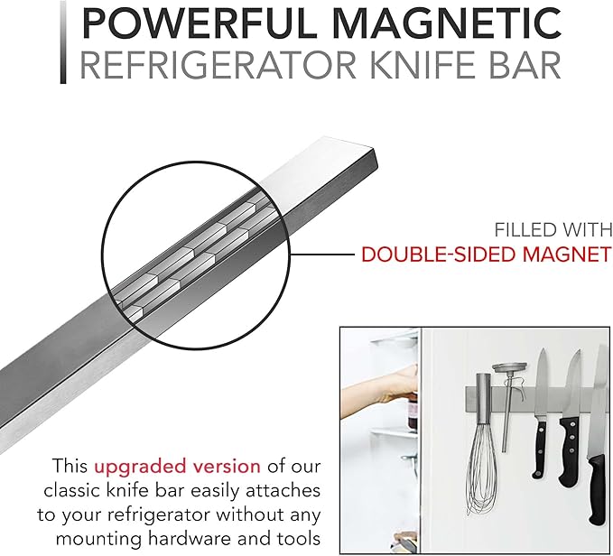 Modern Innovations 10 Inch Magnetic Knife Holder for Refrigerator, Magnetic Knife Holders for Fridge or Kitchen Wall No Drilling, Magnet Strips for Knives & Metal Utensils, Tool Rack, Stainless Steel
