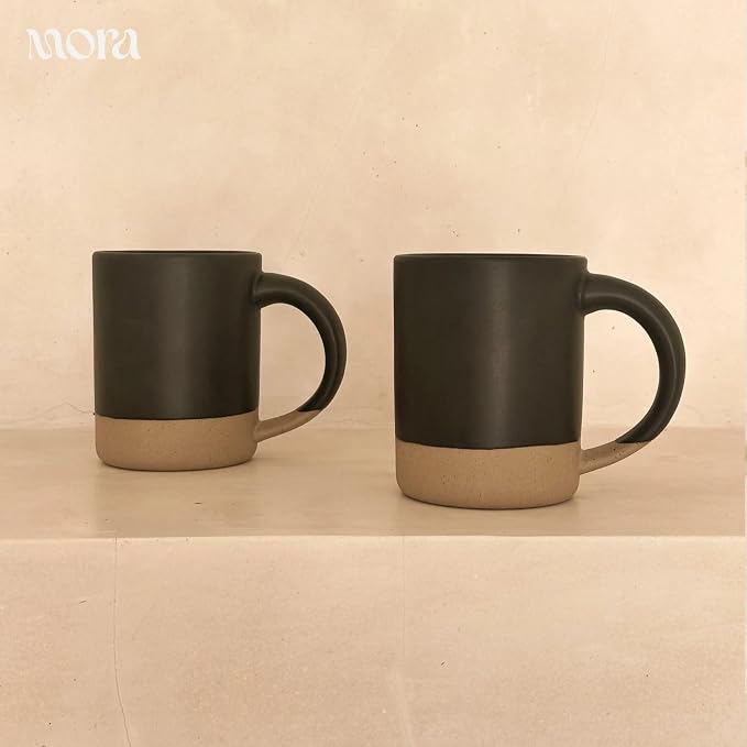 MORA Medium Mugs Set of 4, 16oz Ceramic Pottery Latte Mugs/Coffee Cups - Microwave and Dishwasher Safe - Liquorice