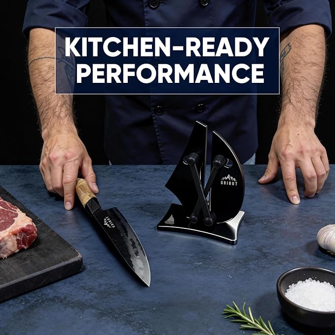 VN3 Professional Knife Sharpener | 3-Action Tungsten Carbide, Black | For Repair, Restoration and Sharpening, Easy to Use, Replacement Blades Included, Soild and Durable, Sailboat Shaped Design