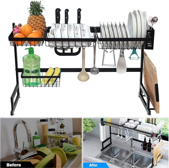HTTMT- Over The Sink Dish Drying Rack Shelf Stainless Steel Storage Cutlery Holder 33" [P/N:ET-DISHRACK002]