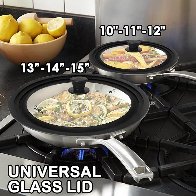 Universal Pan Lids, 2 Pcs Pot lids for Pots, Pans & Skillets - Fits 13", 14", 15" Diameter and 10", 11", 12" Diameter Cookware, Heat Resistant Frying Pan lid, Dishwasher Safe