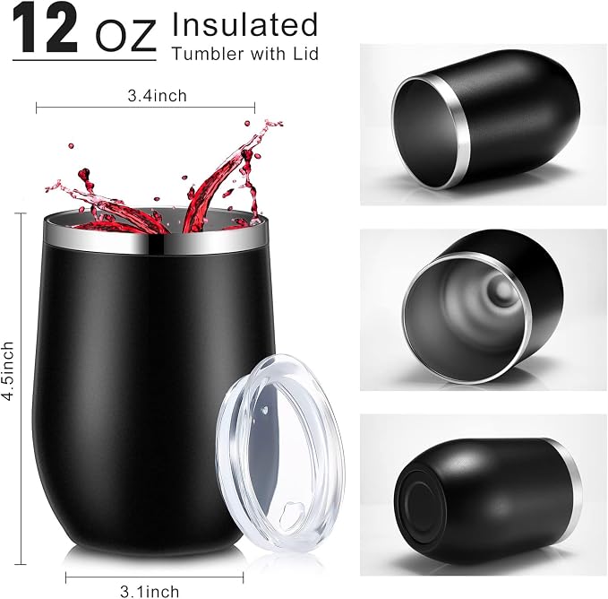 Inbagi 30 Pack 12 oz Stainless Steel Tumblers Bulk with Lids and Straws, Double Wall Insulated Wine Tumblers for Wedding Party Favors, Bridal Shower, Birthday Event Gifts (Black)
