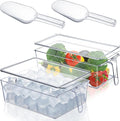 Havawish 4 Pcs Ice Storage Bin for Freezer with Lid and Flexible Scoop Set Plastic Ice Container with Lid Handle for Home Office Fridge Storage (12.4 x 8.07,12.4 x 5.91 Inches,Clear)