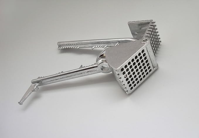 Tredoni Aluminium Big Garlic Press Masher with Head-Cleaner, Olive Pitter, Nutcracker, Meat Tenderizer & Fish Scraper