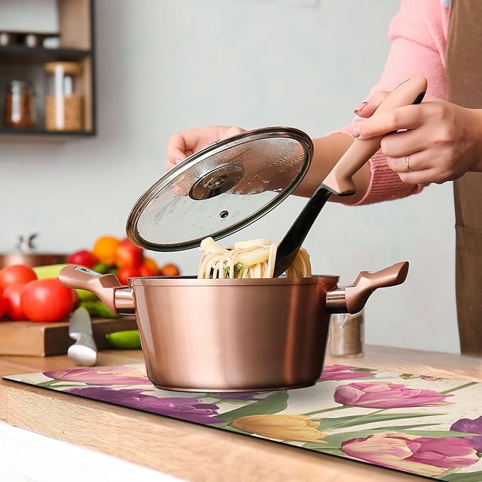 2 in 1 Table Runner Trivet for Hot Pots and Pans Heat Resistant Non Slip Waterproof 39 x 12 Inch Decorative Table Protector for Kitchen Countertop Vintage Beige Spring Tulips Butterflies