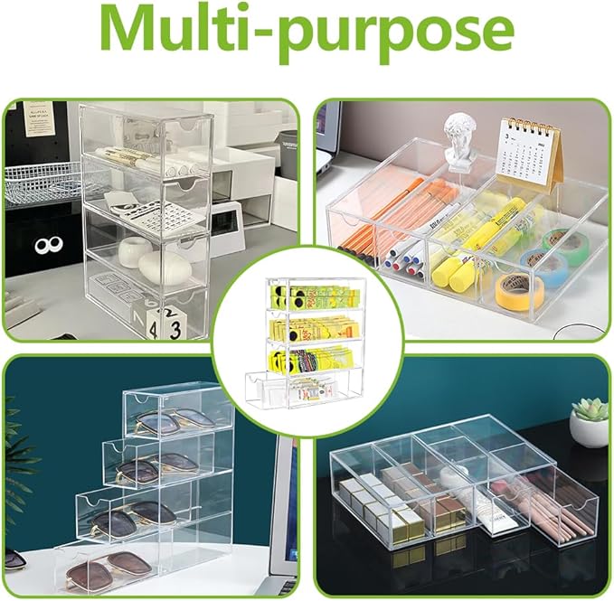 Drink Packet Organizer, Acrylic Drink Mix Holder with 4 Clear Drawers Water Flavor Packets Container for Kitchen Pantry Home Organization (1 Pack)