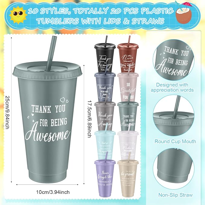 Shellwei 60 Pcs Employee Appreciation Gifts Bulk 24 oz Thank You Tumbler with Lid and Straw Mini Spiral Notebooks and Pens Appreciation Gifts for Team Employee Coworkers Teacher (Amazing)