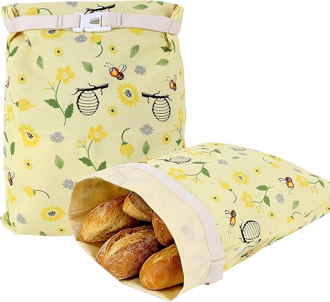 2-Pack Beeswax Bread Bags for Sourdough & Homemade Bread，Reusable Cotton Storage Bags，Extra Large Airtight Food Keeper to Keep Fresh