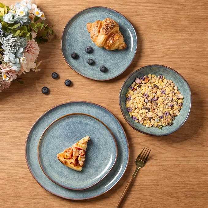 AmorArc Ceramic Dinnerware Sets,Handmade Reactive Glaze Stoneware Plates and Bowls Sets,Highly Scratch Resistant | Dishwasher & Microwave Safe Dishes Set,Service for 4 (12pc)