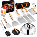 Joyfair 18Pcs Griddle Accessories Kit for Blackstone, (Wooden Handles) | Flattop Grilling Accessory Set With Smash Burger Press, Stainless Steel Spatula Tool, Basting Cover For Outdoor BBQ Cooking