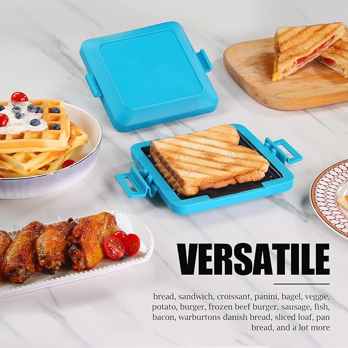 MKYSAIL Toaster,Microwave Toaster, Sandwich Maker, Panini Maker, Dishwasher Safe,NO Electricity,Wireless,Time Saving,Fast,Toastie Safe in Microwave Oven(Blue, Microwave Sandwich Maker)