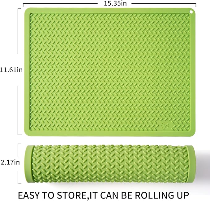 Silicone Drying Mat & Heat Resistant Mat for Kitchen Counter, Non-Slip Dishwasher Safe, Raised Edge for Dishes Bottles Sink (25.5x17.7in, Green)