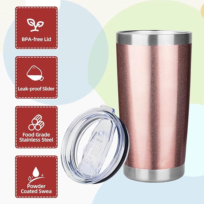 20oz Tumbler with Lid Stainless Steel Insulated Tumblers Travel Coffee Tumbler Bulk Double Wall Vacuum Insulated Water Cup Gifts for Christmas Women Men Her Him Home Office(Rose Gold, 6pack)