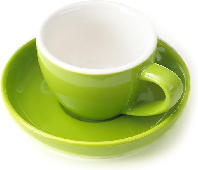 Espresso Cups and Saucers by Easy Living Goods - 3-Ounce Demitasse for Coffee, Set of 4, Assorted Colors (Vibrant)