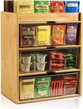 TIMIEEYA Tea Bag Organizer - Bamboo Tea Storage With Drawer 3 Layer, Organizer for Tea Bags Natural Wood & Acrylic for Countertop Office Kitchen Cabinet Pantry