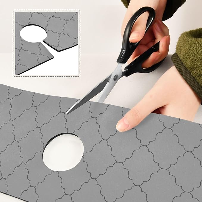 Kitchen Sink Splash Guard 1 PC 14.7 Inch Sink Faucet Mat Splash Guard for Bathroom Countertop Water Absorbent Foldable Cuttable Soft Washable Monochrome Geometric Quatrefoil Grey