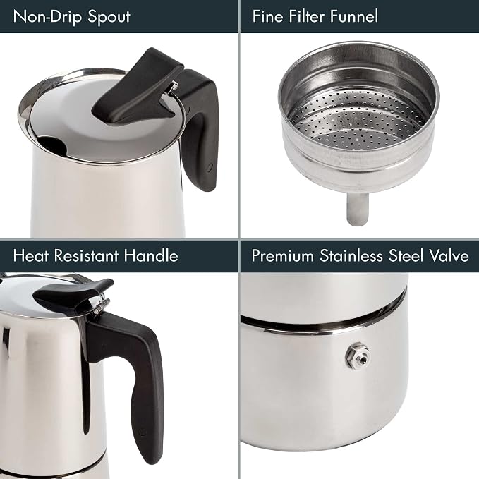 Primula 6 Cup Stovetop Espresso Coffee Maker, Stainless Steel (PES-4606)