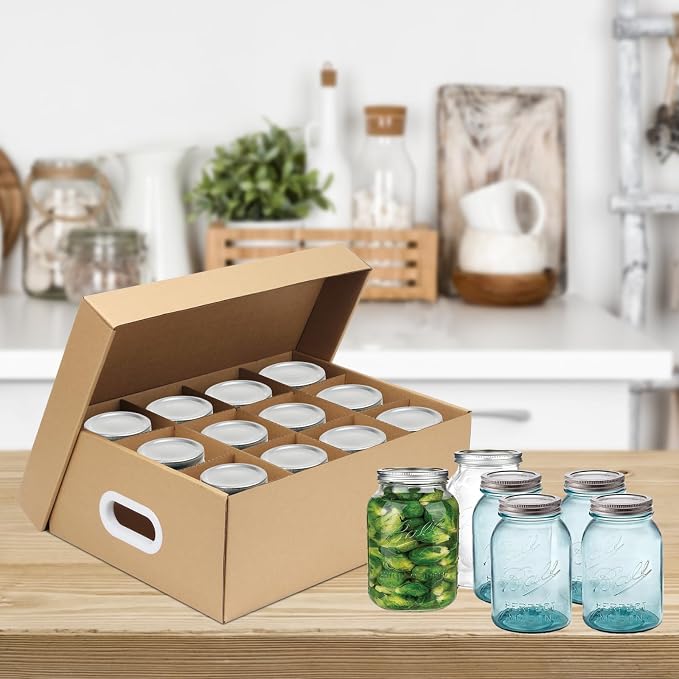 6 Pcs Cardboard Mason Jar Storage Box for 16 oz Regular or Wide Mouth Jars Canning Boxes with Handles and Dividers, 12 Cells Mason Jar Organizer Canning Jar Storage Boxes