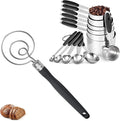 U-Taste 18/8 Stainless Steel Measuring Cups and Spoons Set of 12 and 12.6in Stainless Steel Danish Dough Whisk (Black)