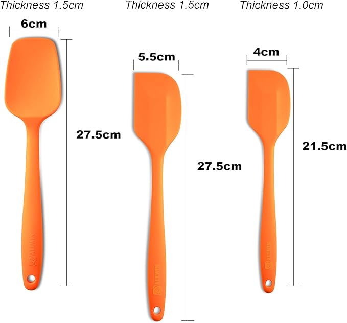 Silicone Spatula 3‑Piece Set Heat Resistant 600°F Non‑Stick Rubber Spatulas with Stainless Steel Core ALLWIN HOUSEWARE Large Spatula, Spoonula & Mini Spatula for Cooking & Baking, Orange
