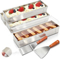 Blushtier 4 Pc Nonstick Rectangle Tiramisu Cake Pan with Acrylic Lid and 2 Metal Spatula Removable Frame 304 Stainless Steel Cake Baking Molds for Tiramisu Cheesecake Mousse (11.81 x 3.94 x 2.56 Inch)