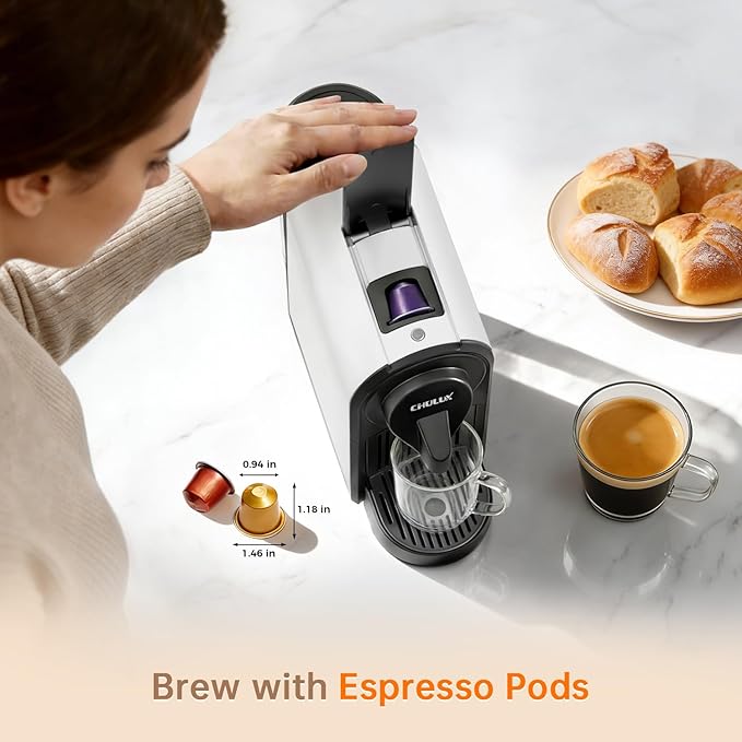 CHULUX Upgrade Bafè-Pro Espresso Machine for Nes Original Pods, Single Serve Espresso Coffee Maker with Used Capsule Drawer, Fast Brewing, White