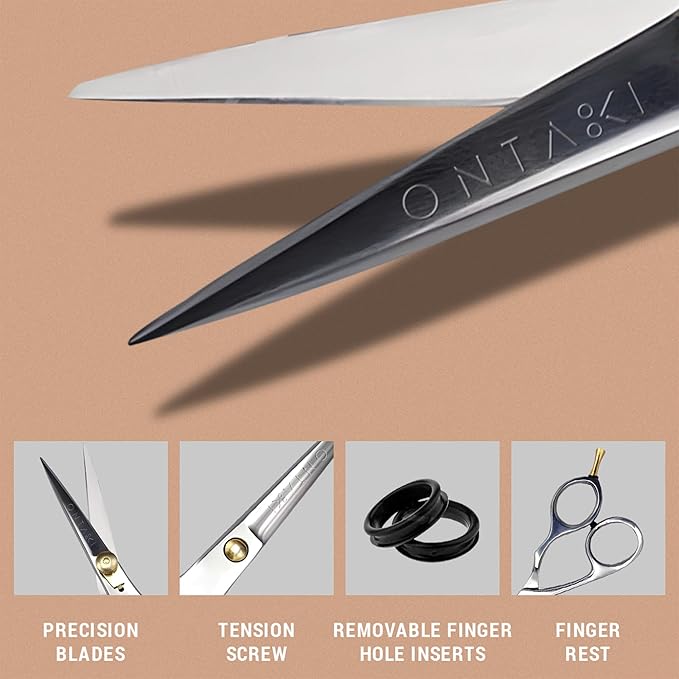 Ontaki Beard & Mustache Scissors For Men - 5.5" 420C Japanese Steel, Silver, Right Hand - Engineered Sharpness for Barber Shears - Comfort Grip for Grooming Scissors - Includes Beard Comb