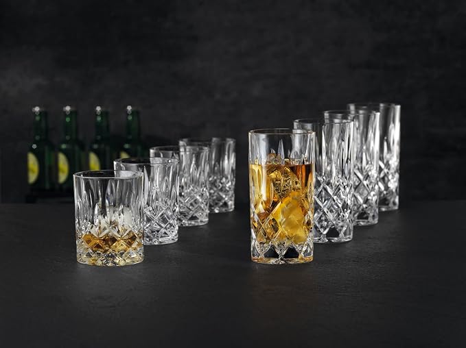 Nachtmann Noblesse 13 oz Crystal Glass Long Drink, Set of 4 – 6" Cut Crystal Lead-Free Highball Glasses for Cocktails, Sparkling Drinks & Beverages – Machine-Made Barware for Tabletop Use