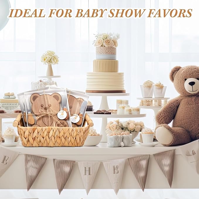Ziliny 12 Set Baby Shower Prizes Bear Shaped Cheese Board with Cheese Knives and Forks Baby Shower Party Favors Gift Box for Wedding Bridal Birthday Gender Reveal Favor (Acacia Color)
