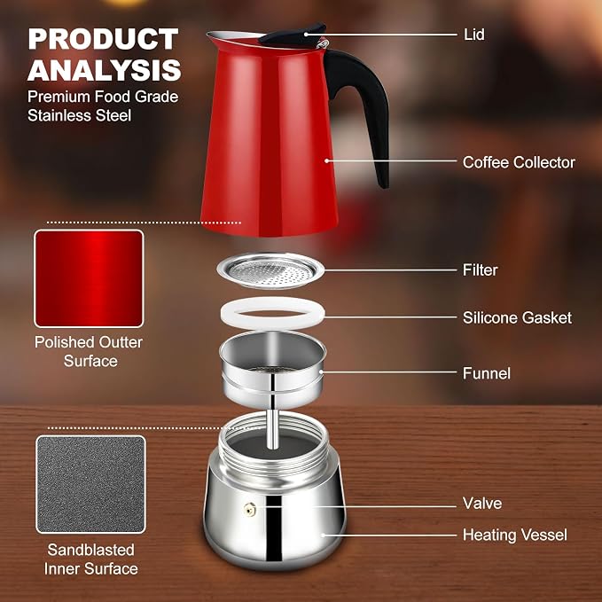 12 Cup Stovetop Espresso Maker Stainless Steel Moka Pot Stove Top Percolator Italian Coffee Makers Capable Mocha Greca Machine Cafe Classic Induction Cookers for Home and Camping 600ml 20oz