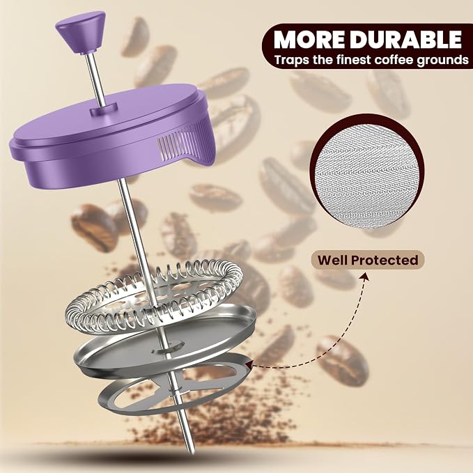 Utopia Kitchen 34 Ounce 1 Liter French Press Coffee Maker, Tea Maker, Travel Coffee Presses, Heat Resistant Thickened Borosilicate Coffee Pot for Camping Travel Gifts, Plum Pack of 1