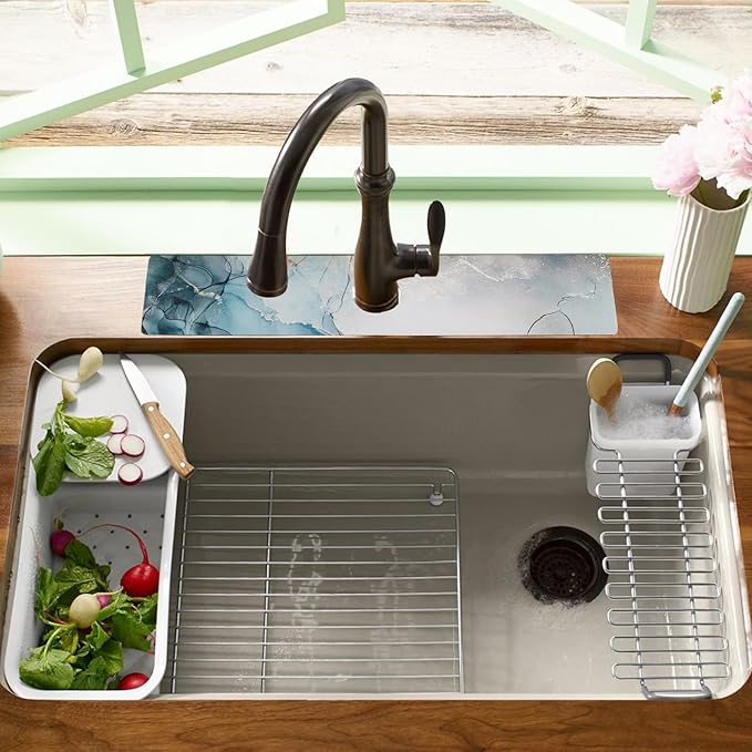 Sink Faucet Absorbing Mat, 2 Pack Drying Mat Around Faucet Sink Splash Guard Behind Faucet Sinkmat For Kitchen Bathroom Island Rv 24 * 5.5 Inch (60 * 14 cm)