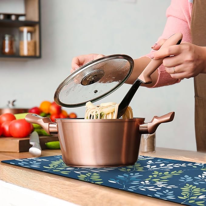 2-in-1 Table Runner Trivet for Hot Dishes Heat Resistant Hot Plate Mat Pad 39x12 Inch Waterproof Table Protector Trivets for Countertop Non Slip Decorative Blue Simple Branches and Leaves