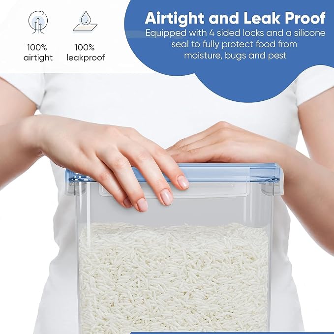 Chef's Path Extra Large Airtight Food Storage Containers with Blue Lid Color, Pack of 6, Kitchen and Pantry Canisters for Flour, Sugar, and Baking Supplies, Includes Measuring Spoons, Labels, and Pen