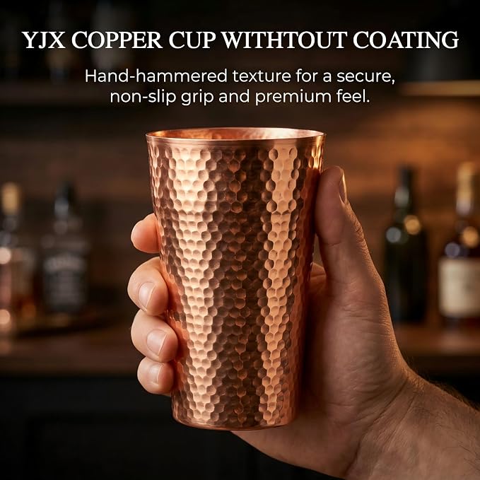 YJX 9.5oz Pure Copper Cup for Drinking, Hammered Copper Tumbler, 100% Solid Copper Drinking Cup for Water, Whiskey, Cocktails, Vintage Bar Ware, Handcrafted Teacup Gift