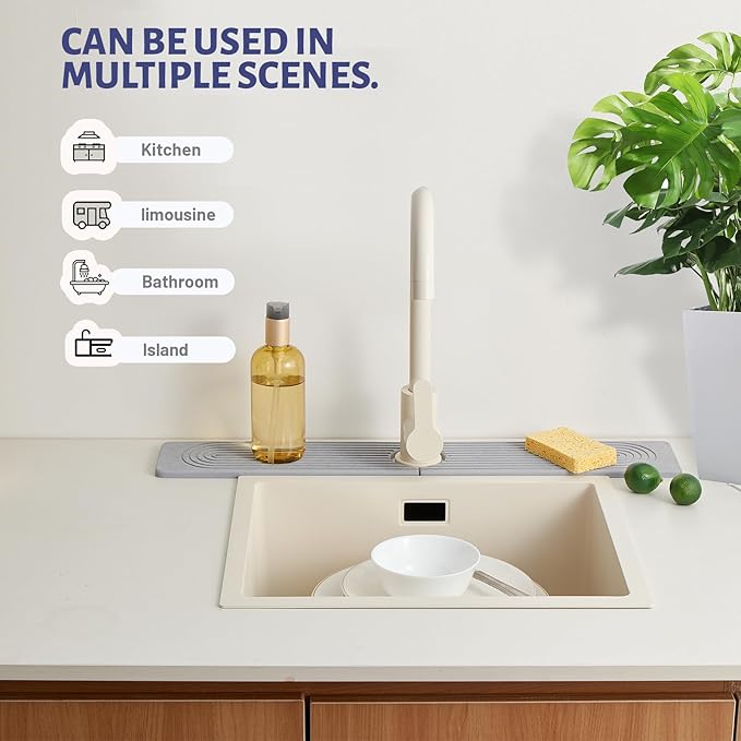 Stone Faucet Mat for Kitchen Sink, Faucet Mat Fast Drying Diatomite, Sink Splash Guard Water Absorbing Stone Tray for Sink, Counter Protector for Kitchen & Bathroom
