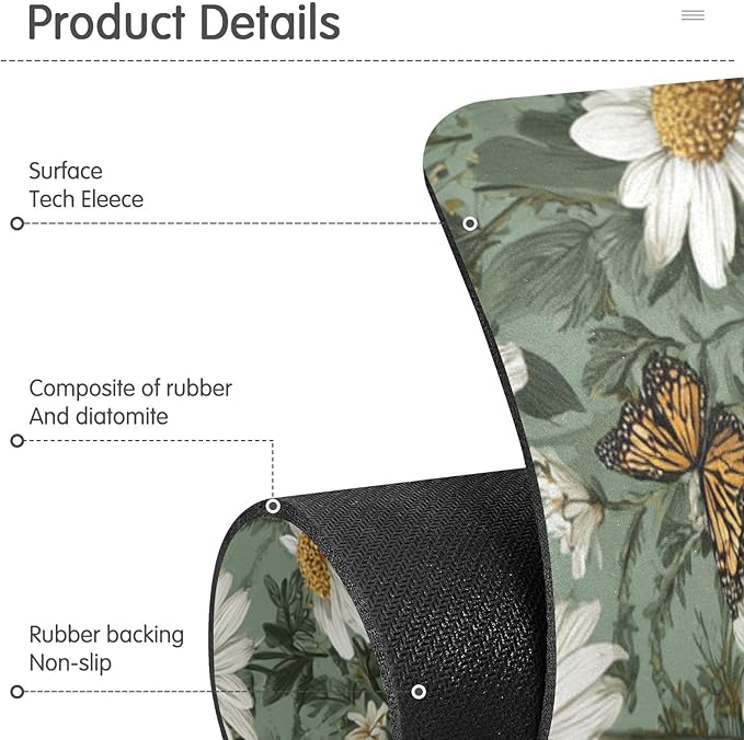 Kitchen Sink Splash Guard 1 PC 14.7 Inch Sink Faucet Mat Splash Guard for Bathroom Countertop Water Absorbent Foldable Cuttable Soft Washable Summer Daisy Butterfly Green