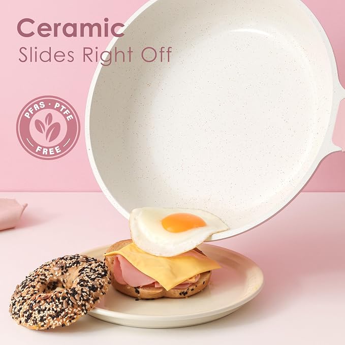 SENSARTE Large Nonstick Ceramic Cookware Set 13Pcs with 8-inch Frying Pan, Healthy Non Toxic Pan Set Induction Compatible with Heat Resistant Handle, PFAS-Free, Pink