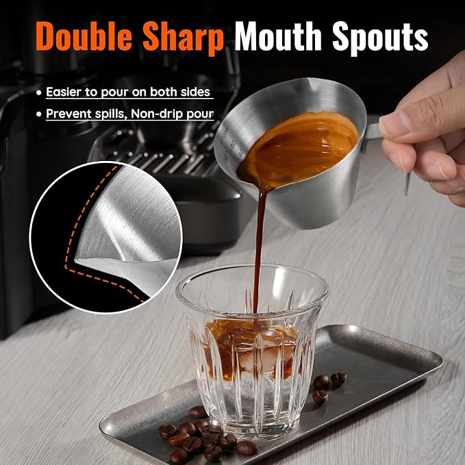 YARRAMATE Milk Frother Wand Handheld & 4 Pcs Stainless Steel Espresso Cups