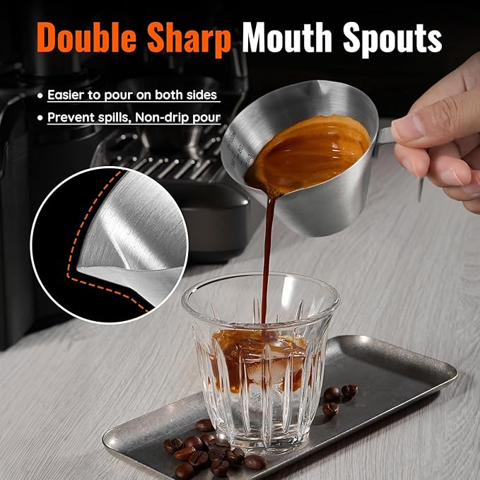 YARRAMATE Black Powerful Milk Frother Wand & 100ml Metal Measuring Cups (Silver)